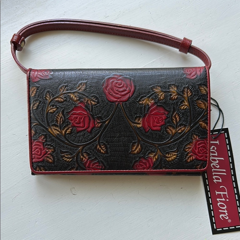 Isabella Fiore Red and Black Embossed Leather Clutch